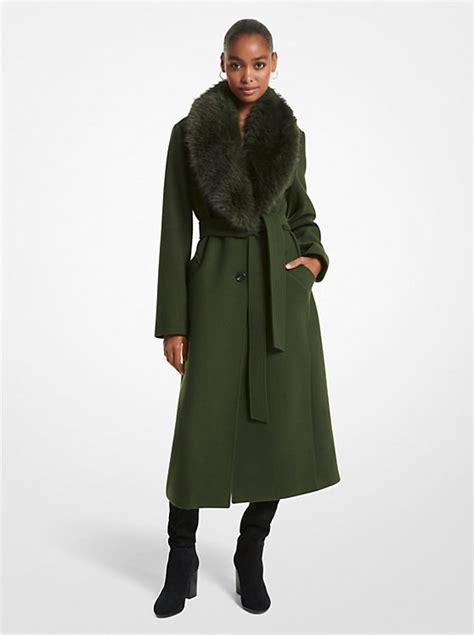 michael michael kors faux fur trim wool blend coat